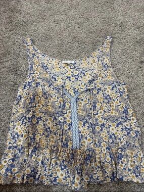 Patrons of Peace Blue & Yellow Floral Ruffled Camisole